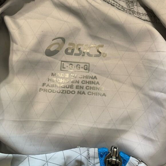 Asics Men Windbreaker Jacket Hood Water Wind Resistant Grey Large Pockets Zipper - Picture 3 of 16